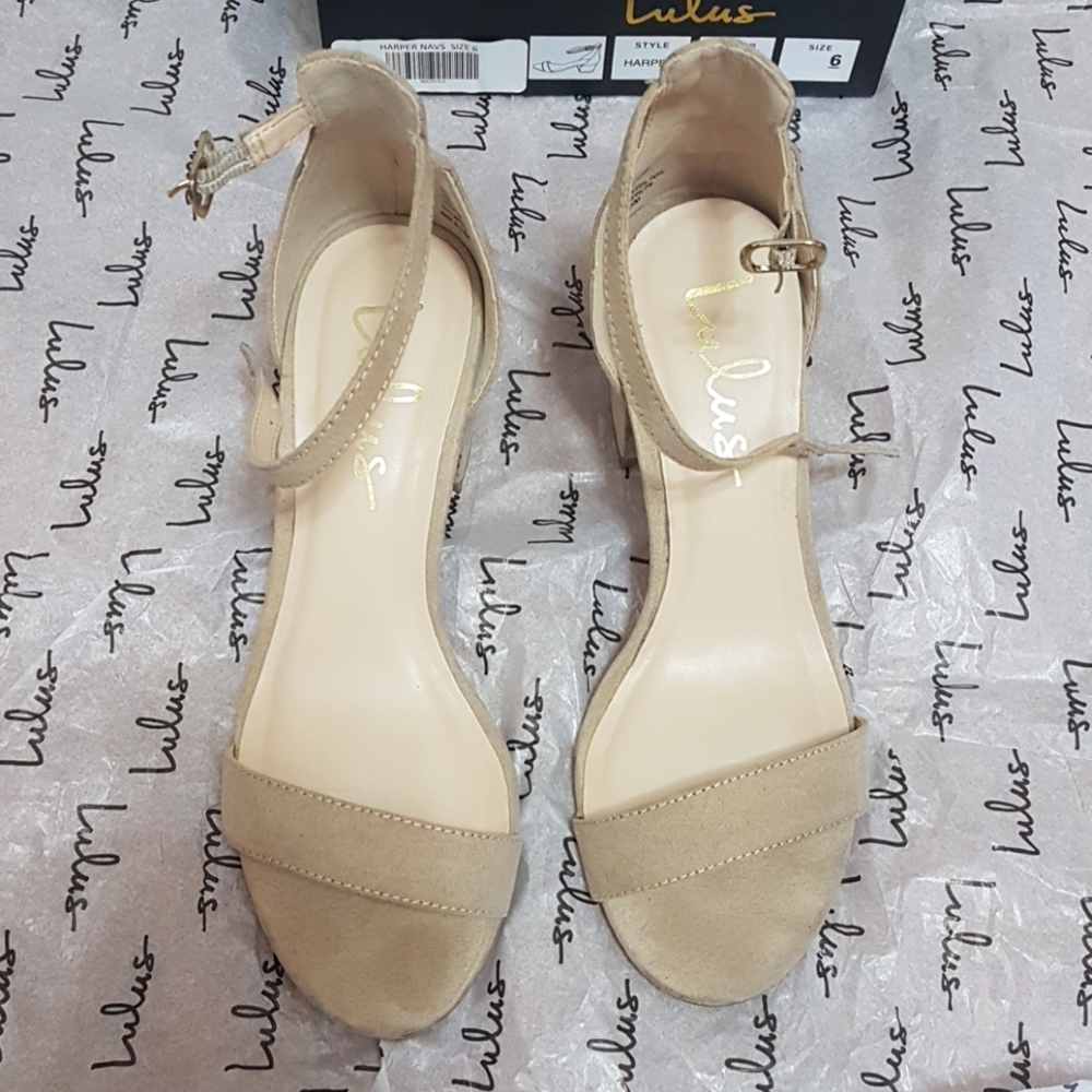 Lulu's Harper NaturalSuede Ankle Strap Heels Size6